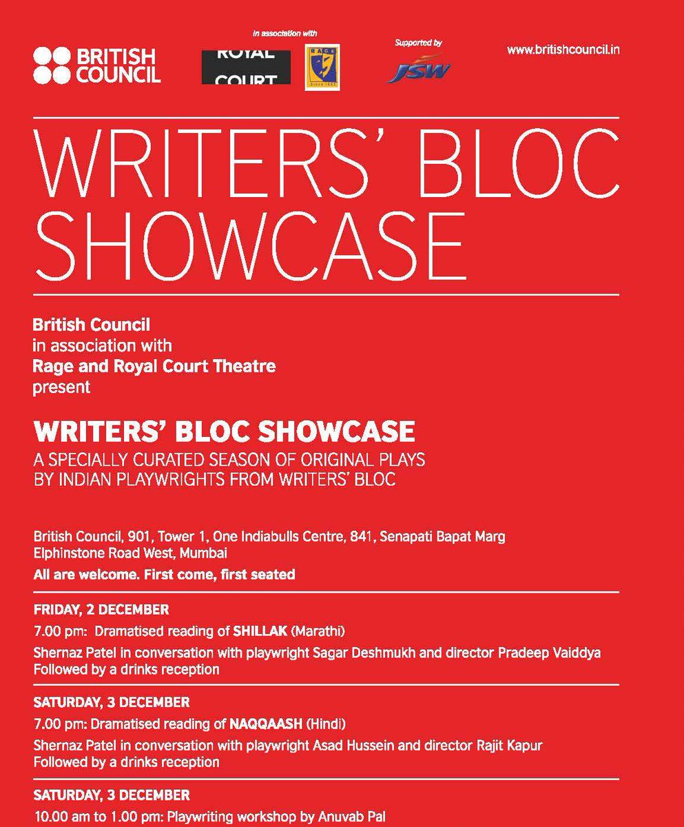 RenukaReuben's tweet photo. #Weekend pick 1: Workshop on #playwriting with the fab @AnuvabPal starts at 10 @inBritish #Mumbai #theatre https://t.co/xa4yWSVtez