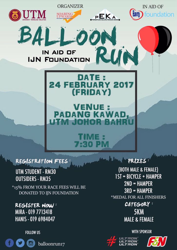 PEKA_UTM's tweet photo. Dah daftar #BalloonRun ke belum 👀
Tarikh tutup pendaftaran dah diawalkan ke 18 Disember https://t.co/2JpgKCbtsz