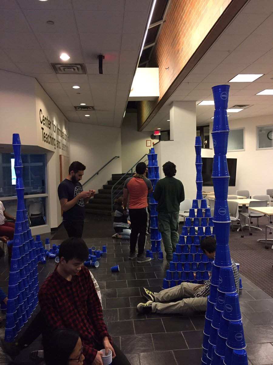 MLHacks's tweet photo. We've got a four way tie at @LehighHacks for @Dell @Windows Cupstacking! https://t.co/XspEMzZmSQ