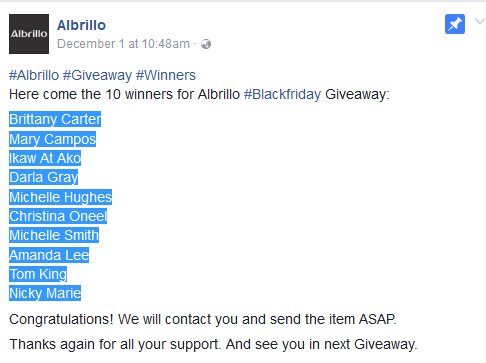 Albrillo_Direct's tweet image. #Albrillo #BlackFriday #Cybermonday #Giveaway on Facebook and Twitter,  Here comes the 10 winners