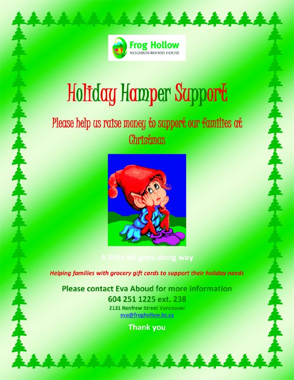 framesfilm's tweet photo. Frog Hollow needs donations for their Holiday Hamper Project this Xmas Season. Contact eva@froghollow.bc.ca for more info! ##Food2Families https://t.co/od1JvwNElH