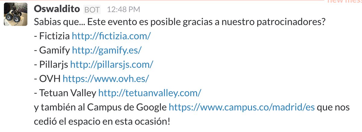 os_weekends's tweet photo. @OSWalditoBot dando cera en slack #oswdirecto while speaking about @Cloud9IDE solutions https://t.co/h5xNX9C3jA