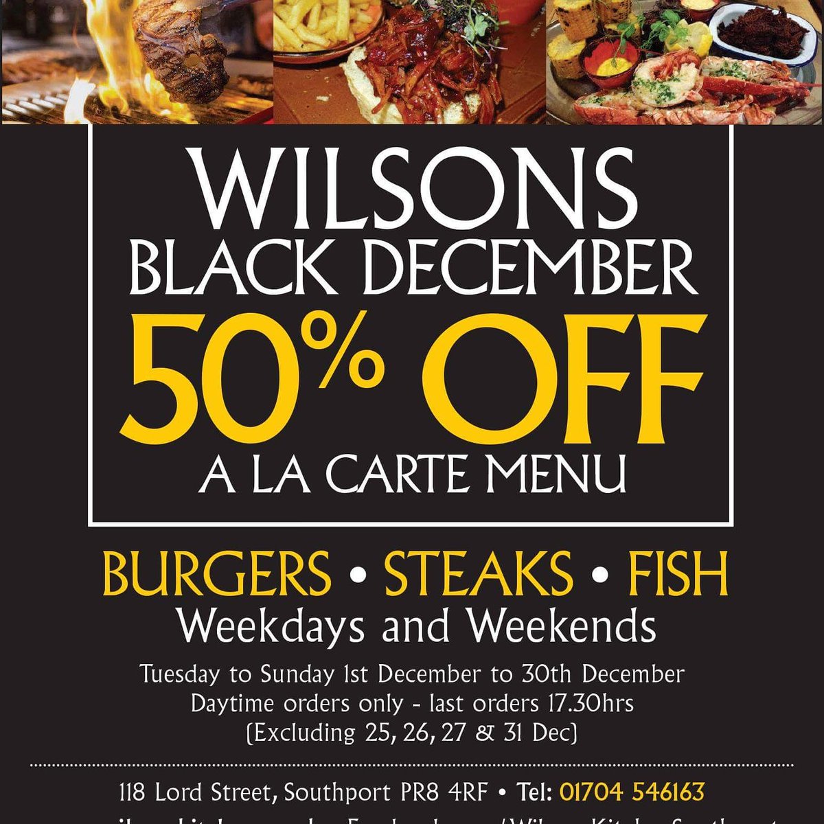 Its here. Black December with 50% off main menu weekdays and weekend till 5.30pm #merseyhour #merseyside