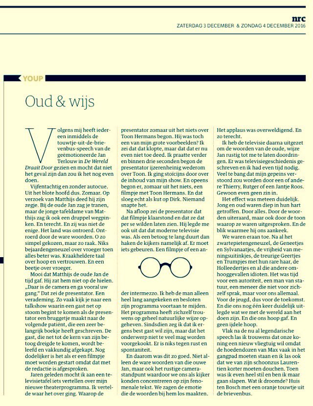 Goede column van #youp "Oud &amp; wijs"