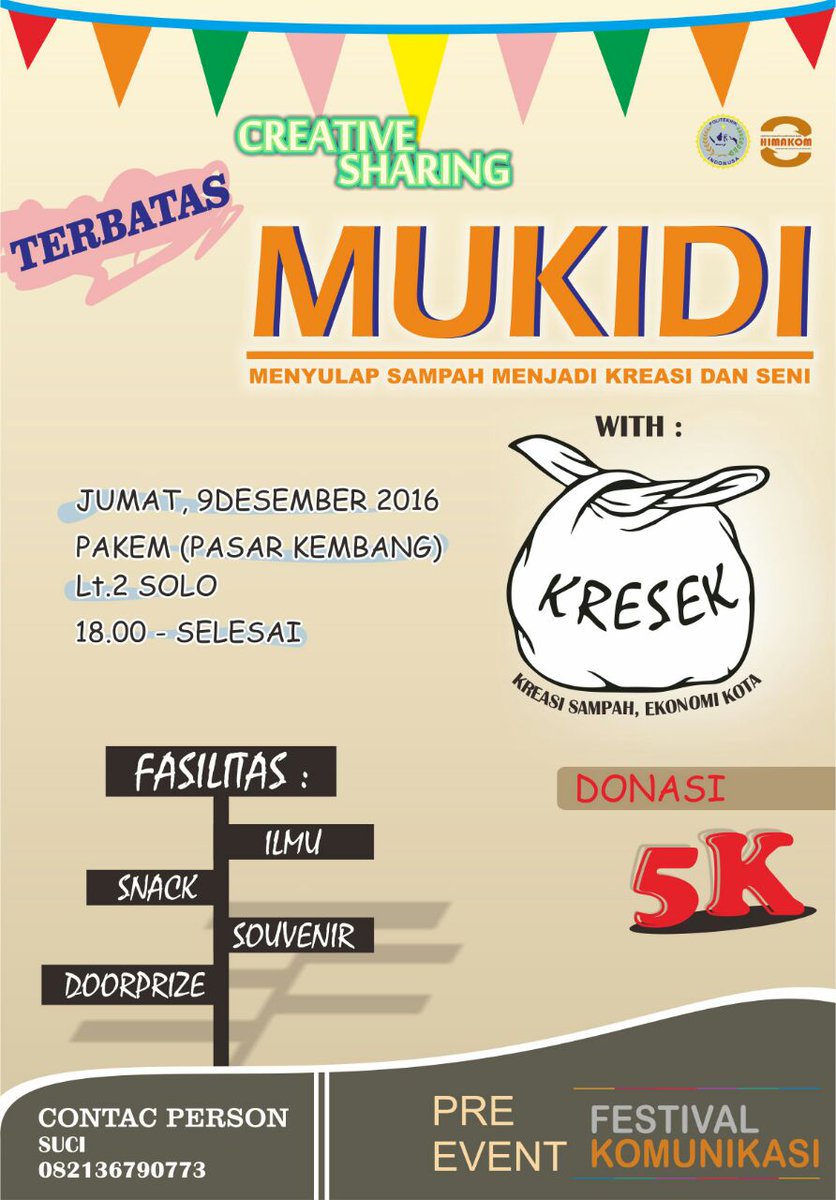 sahlibaik's tweet photo. @AgendaSOLO 
CREATIVE SHARING. MUKIDI (Menyulap Sampah Menjadi Kreasi Dan Seni) Jum'at , 9Desember2016. At PAKEM 18.00 - Until end.donasi:5k https://t.co/RLop6x3qJL