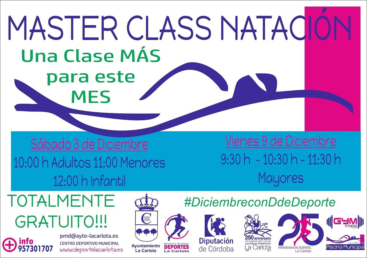 lacarlotapmd's tweet image. Nuestra Agenda nos recuerda q hoy tenemos #MasterClassNatación.... Y #Diciembre acaba d empezar. Agenda A TOPE!!!! #DiciembreconDdeDeporte