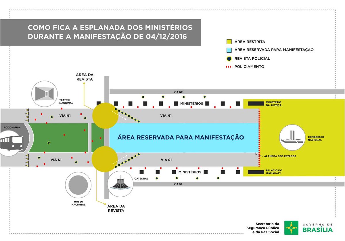 cbnbrasilia's tweet image. Confira como fica a esplanada amanhã durante as manifestações. Esquema de segurança foi reforçado e GDF espera 20 mil pessoas.