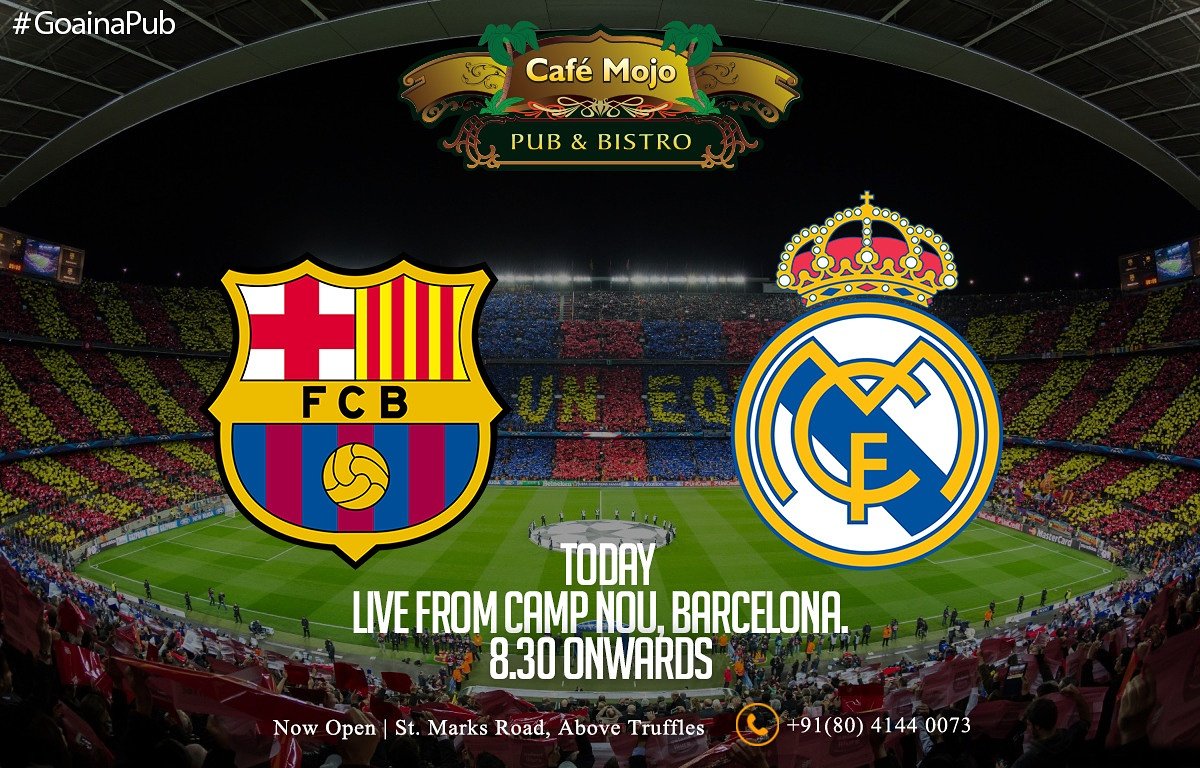cafemojoblr's tweet photo. Excited about today's game?
Screening Live today! 
Grab a cold beer, it's going to be one crazy night! #Bengaluru #BarcelonavsRealMadrid https://t.co/sEWeABRO6m