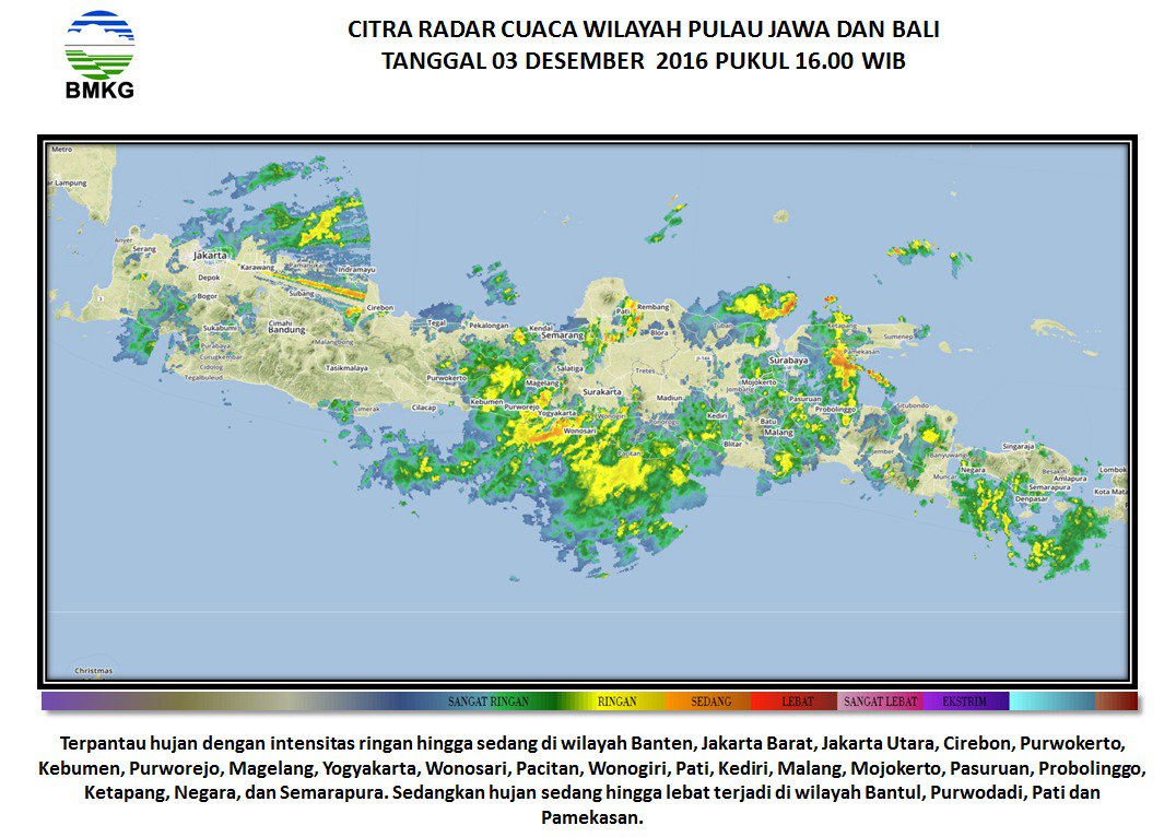 infoBMKG's tweet photo. Citra Radar Cuaca wilayah Jawa &amp; Bali, 03 Desember 2016 pkl. 16.00 WIB https://t.co/m3YiuxTadZ