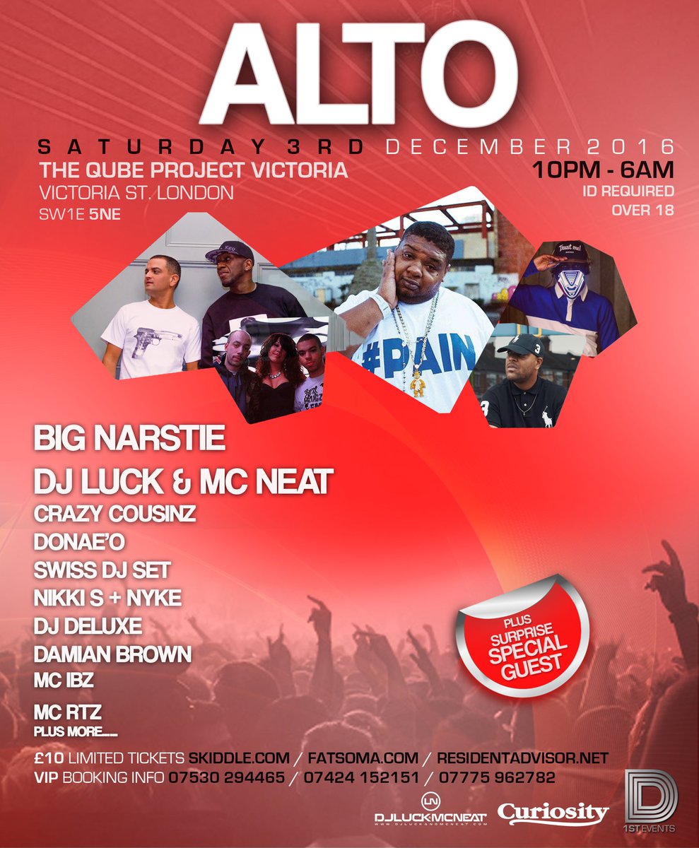 🎉TONIGHT TONIGHT TONIGHT🎉 ALTO <a href="/TheQubeProject/">The Qube Project</a> <a href="/LucknNeat/">DJ Luck & MC Neat</a> <a href="/donaeo/">Donae'O 🇬🇧🇬🇾🇬🇭</a> <a href="/swissworld/">SWISS</a> +MORE LAST CHANCE TO GET YOUR TICKETS Skiddle.com/e/12855892