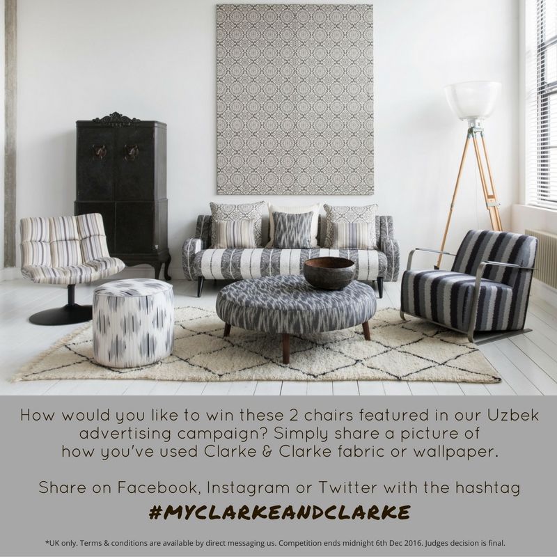 clarkeandclarke's tweet image. Win these two fabulous chairs, upholstered in Uzbek one of our latest collections. Get sharing your Clarke &amp;amp; Clarke creations to win.