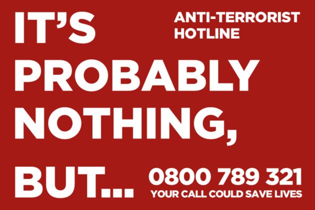 Safen3t's tweet photo. As counter terrorism awareness week comes to a close, we will leave you with this #terrorism #CTAW2016 #itsprobablynothing #hotline https://t.co/GsD9snGnSB