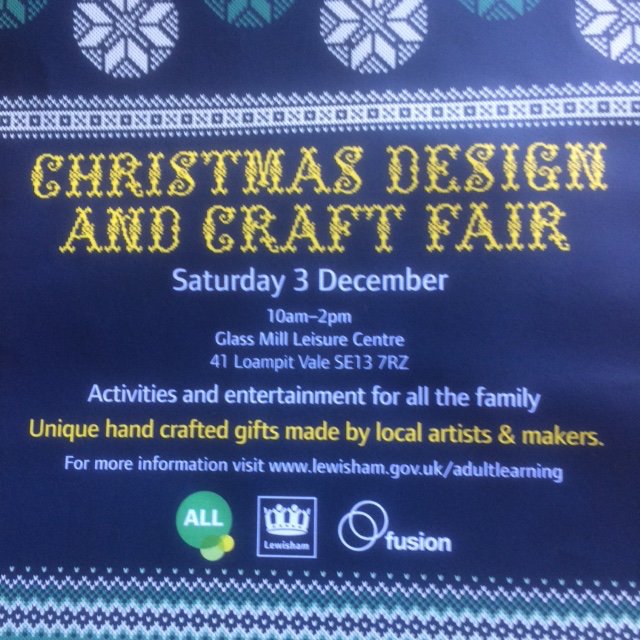 Today 3rd Dec <a href="/Glassmill/">Ray Jones</a> Leisure Centre Lewisham 10-2pm Crafts &amp; Design  #prints #knits #glass