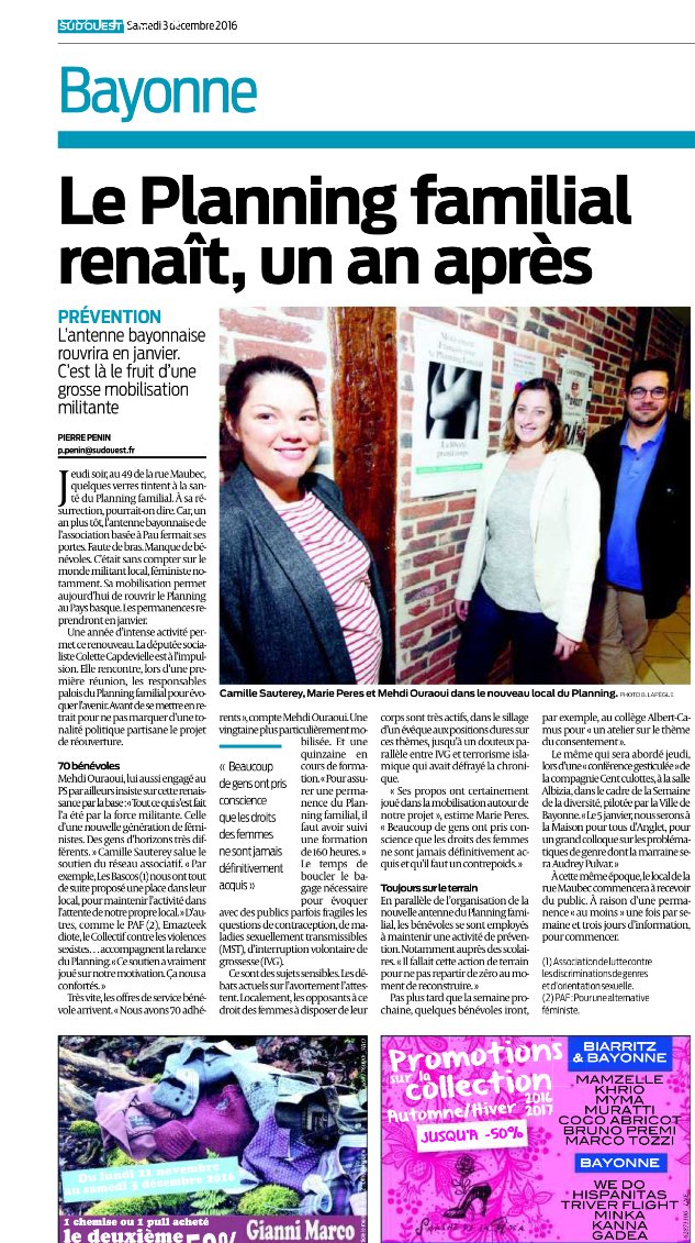 mehdiouraoui's tweet photo. La renaissance du @leplanningPB est dans @SO_Paysbasque aujourd'hui ! ❤️💪 #Féminisme https://t.co/yzGYj8s0rA