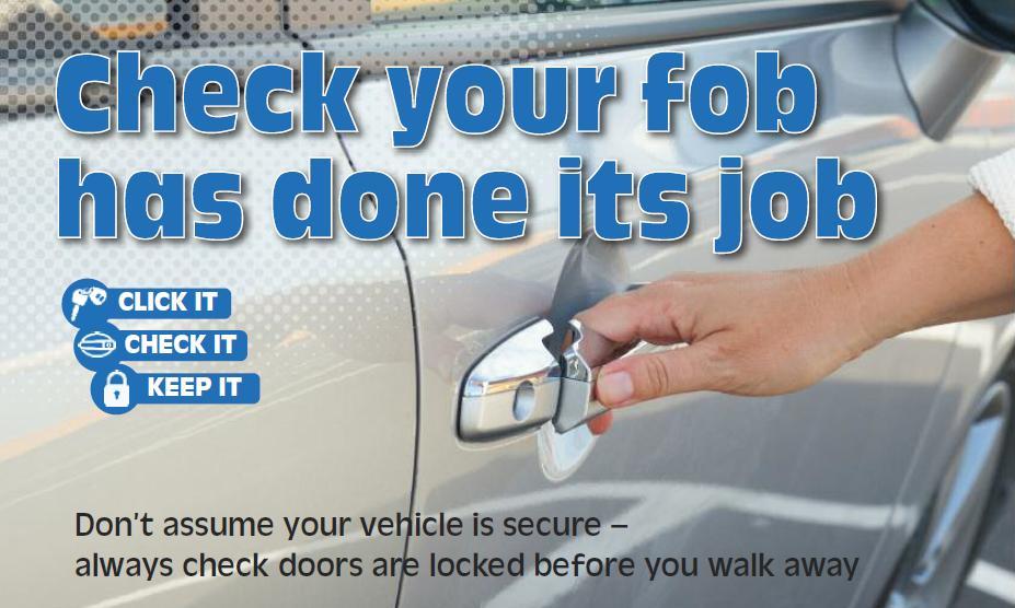 StPetersWMP's tweet image. Did you #checkyourfob before you walked away from your #vehicle today? Don't give thieves an easy way in! #ClickCheckKeep #Theft #LockUp
