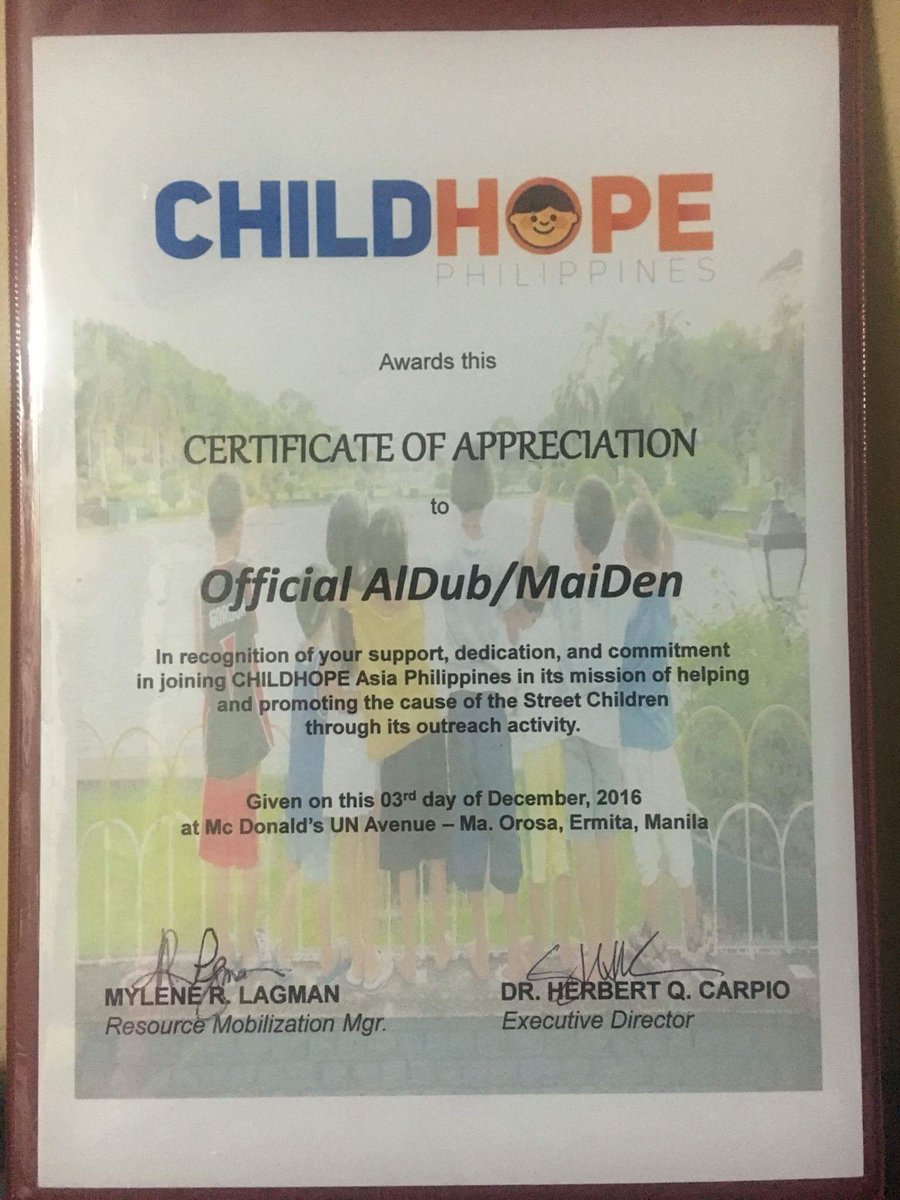 officialaldub16's tweet photo. Thank u CHILDHOPE Asia Philippines for this.It is not the end it is a beggining for #ALDUBayanihan @mainedcm @aldenrichards02 @OFCTMarangya https://t.co/wxKIRdLbqO