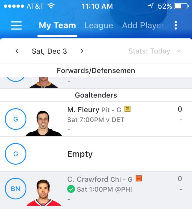 Left_Wing_Lock's tweet photo. Don't know about you, but I wouldn't start Corey Crawford today. #notstarting #fantasyhockey https://t.co/bpVv7b6PnO