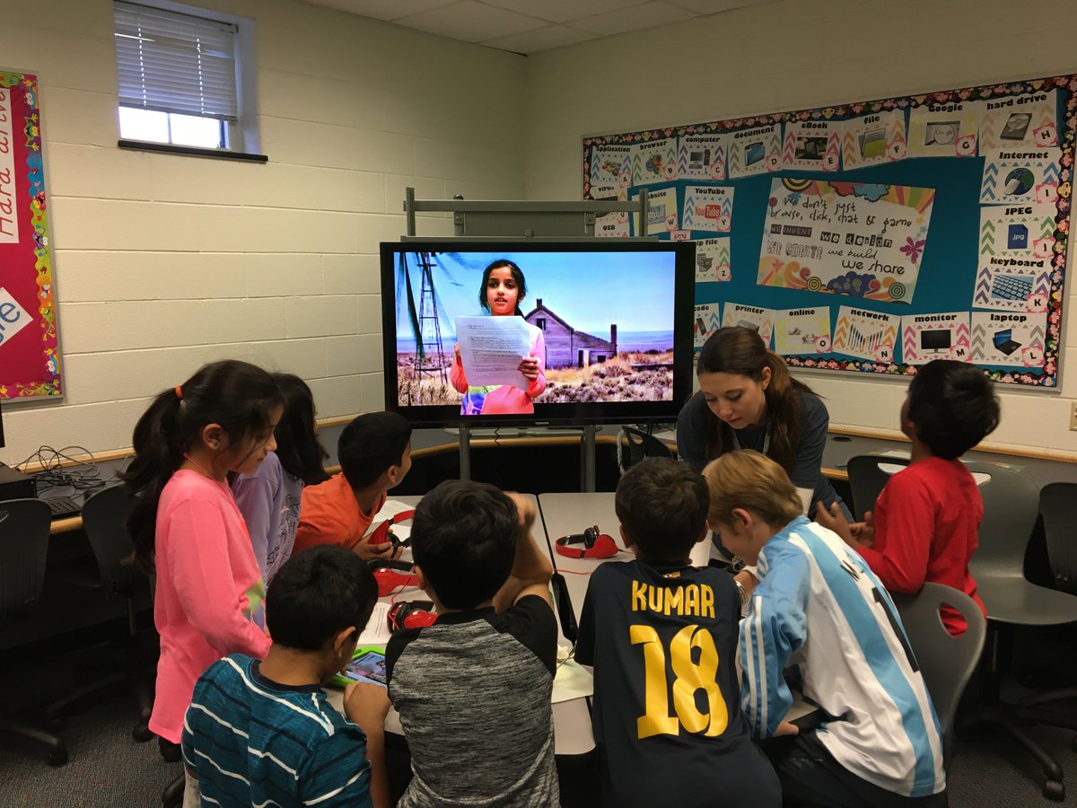 @LCPSLiberty Students reviewing and reflecting energy efficient house commercials using the green screen app in Liberty's SMART Lab!