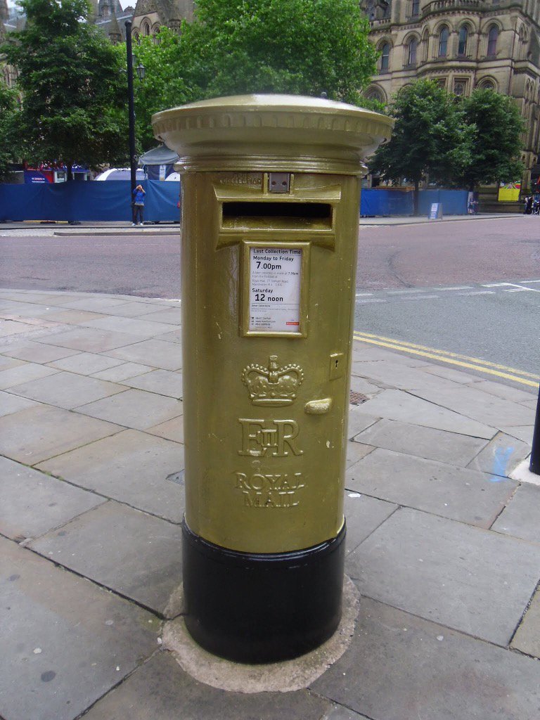 MyPostBoxes's tweet photo. Olympic Games Winners Postbox in Manchester #PostBox #GoldPostBox #RoyalMail #LondonOlympics #PostBoxCollection https://t.co/vpm5skH9Xi