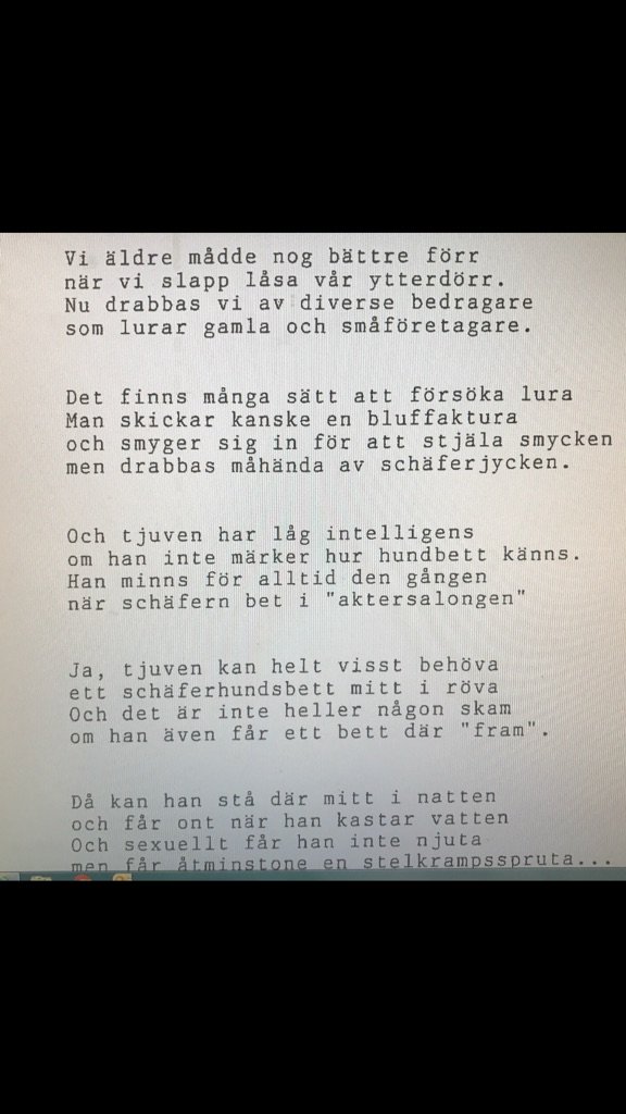 YB_Sodermalm's tweet image. En boende i Ljusdal skickade en dikt till Polisen där. Oro och viss frustration utryckt med finess.