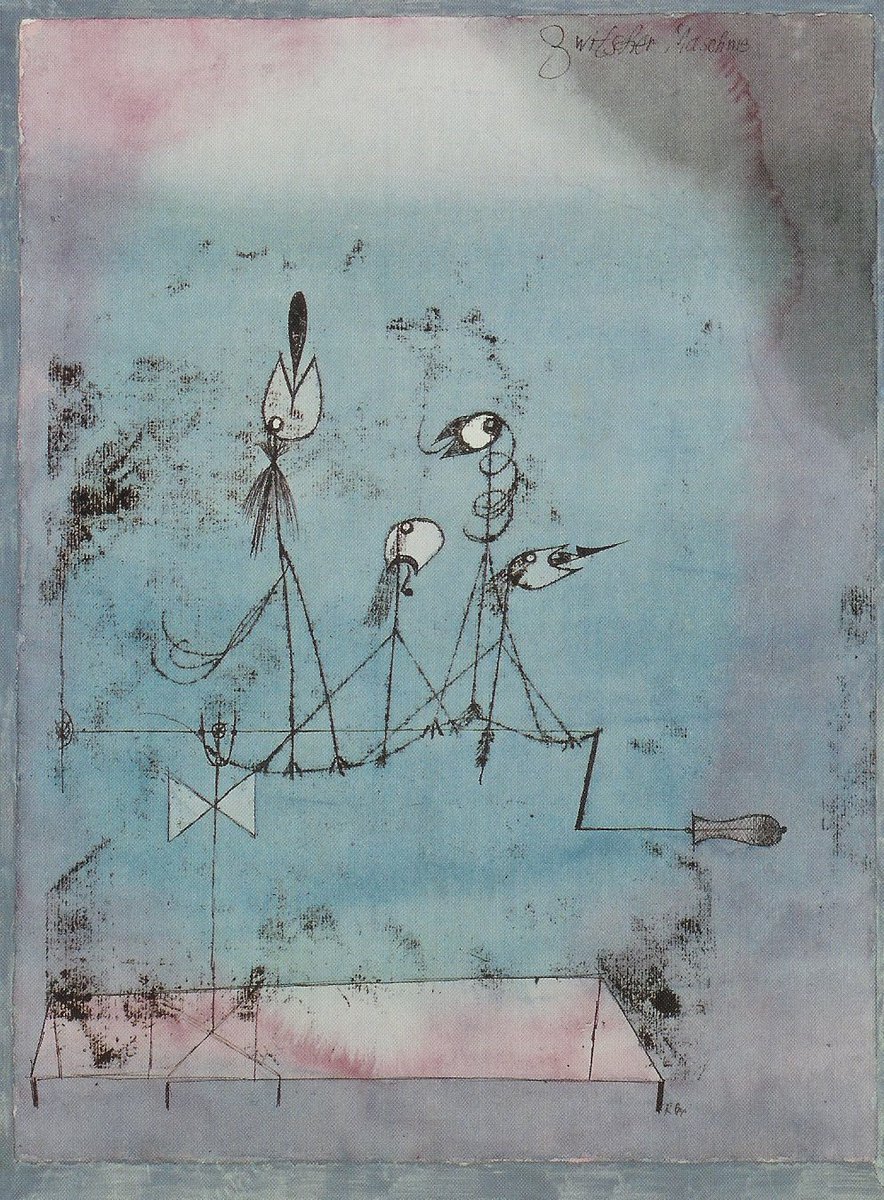 Twittering Machine (Die Zwitscher-Maschine) is a 1922 #watercolor and pen and ink oil transfer on paper by Swiss-German painter Paul Klee.