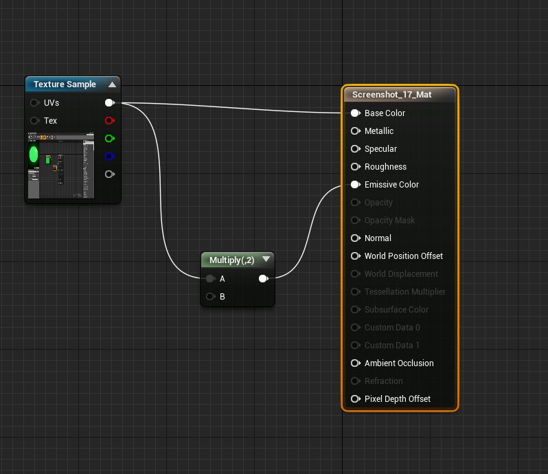 FrightDevBlog's tweet image. #UE4 Tip: If you plug a multiply into emissive, it gives off the effect that the screen is lit. #indiedev #gamedev