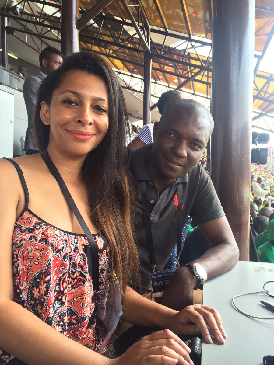 MimosaFawaz's tweet image. With my colleagues in the press area gearing up for the women's Africa Cup of Nations final.#AWCON2016