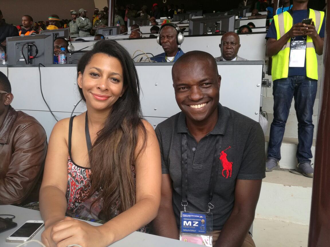 MimosaFawaz's tweet image. With my colleagues in the press area gearing up for the women's Africa Cup of Nations final.#AWCON2016