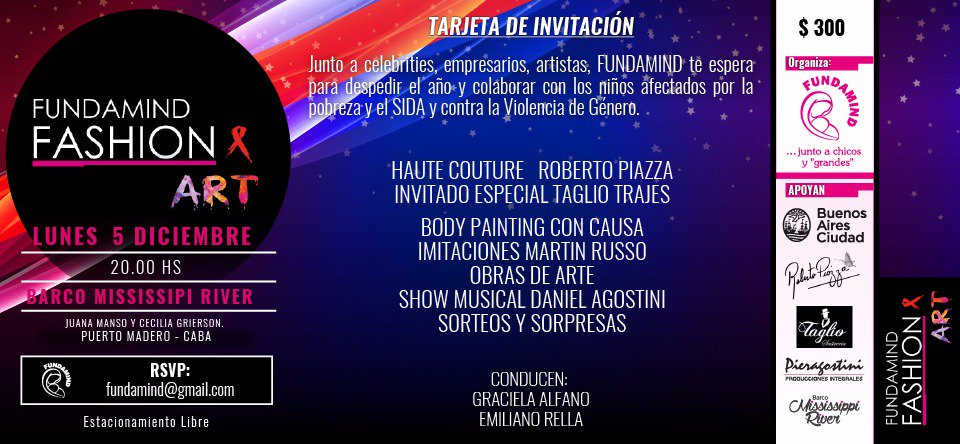 fundamindok's tweet photo. @AgostiniDaniel @alfanograce @EMILIANORELLA @RPiazzaOficial @tagliotrajes @fercaligari @estefiberardi te esperamos el LUNES 5DIC a beneficio https://t.co/U2K5XITbdE