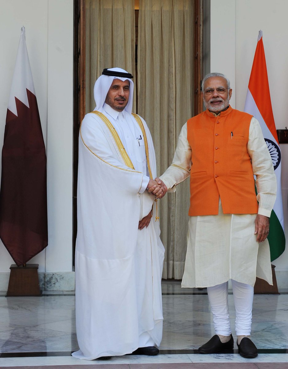 narendramodi's tweet image. Earlier today, held fruitful talks on further improving India-Qatar ties with Sheikh Abdullah bin Nasser bin Khalifa al-Thani.