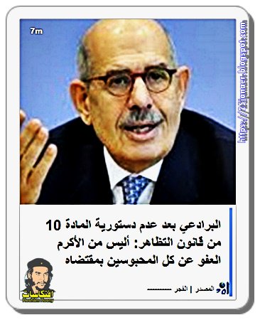 البرادعي بعد عدم دستورية المادة 10 من قانون التظاهر: أليس من الأكرم العفو عن كل المحبوسين بمقتضاه