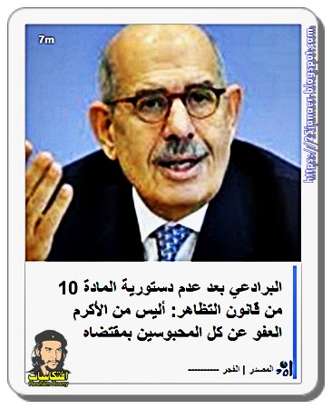 البرادعي بعد عدم دستورية المادة 10 من قانون التظاهر: أليس من الأكرم العفو عن كل المحبوسين بمقتضاه