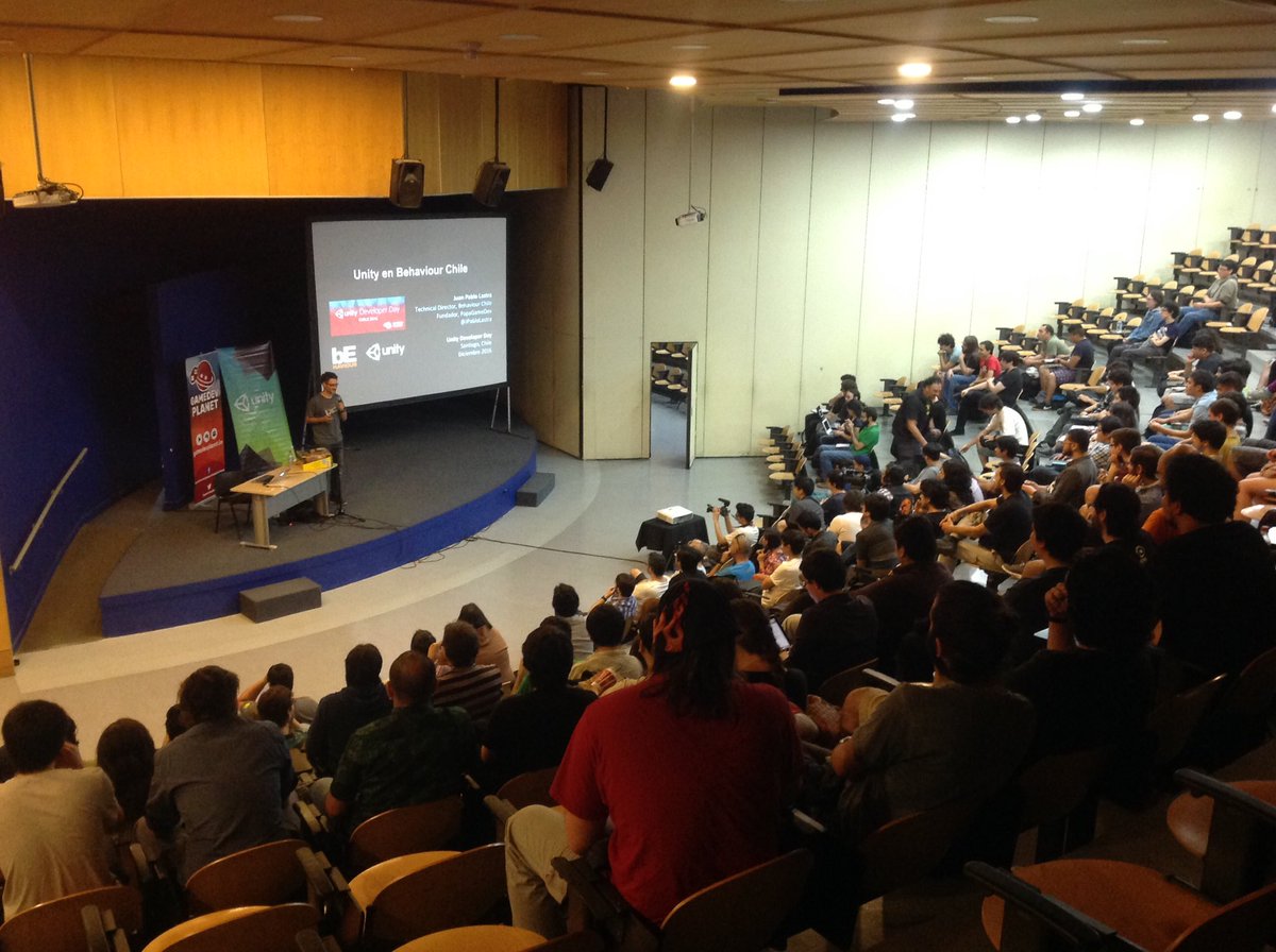 GameDevPlanet's tweet photo. Comenzó el Keynote de @jpablolastra en el #unitydeveloperdaychile @BehaviourCL https://t.co/an6naDvbU2