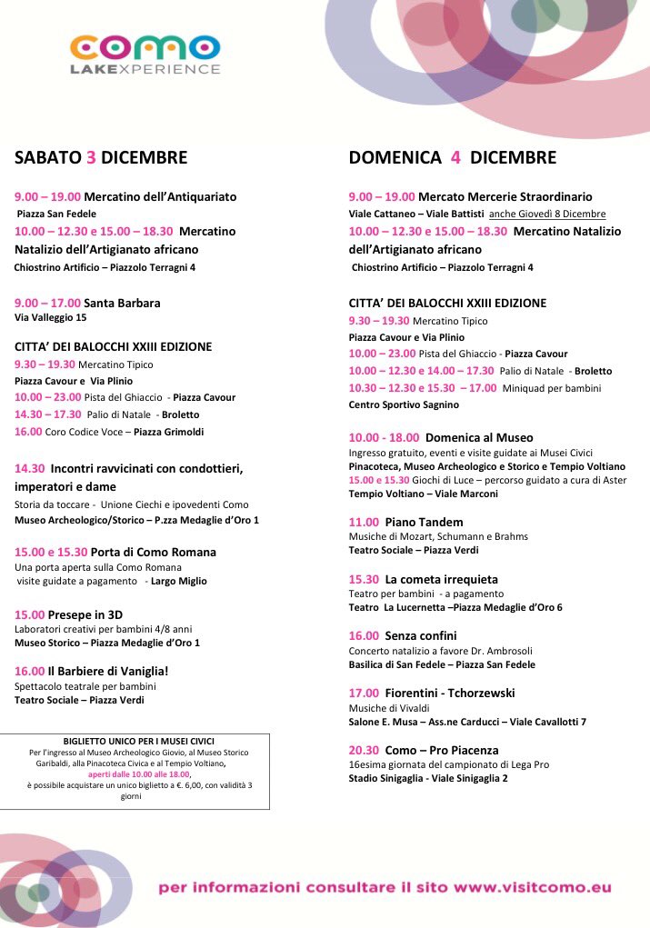 visitcomo's tweet photo. Cerchi ispirazione per il tuo weekend in città? Tutti gli eventi per un sabato e una domenica 🔝💫@CittaBalocchi @ComuneComo #enjoycomo https://t.co/d7iyxn4amV