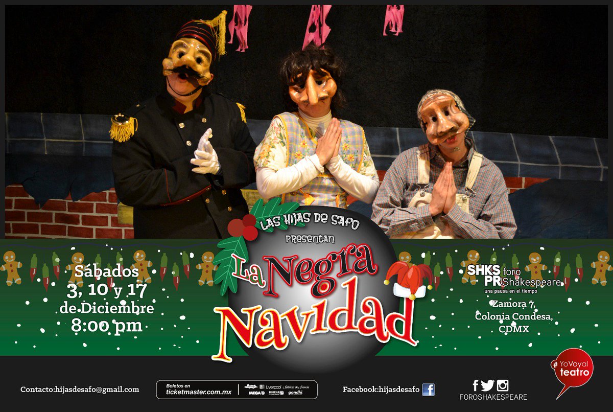 BrissiaYeber's tweet photo. Hoy #LaNegraNavidad 8pm @ForoShakespeare. Humor negro, fino y enmascarado. Foro urgente 1 @CarteleraCM @arteycultura @brindartemas #teatro https://t.co/IXvs4no9hk