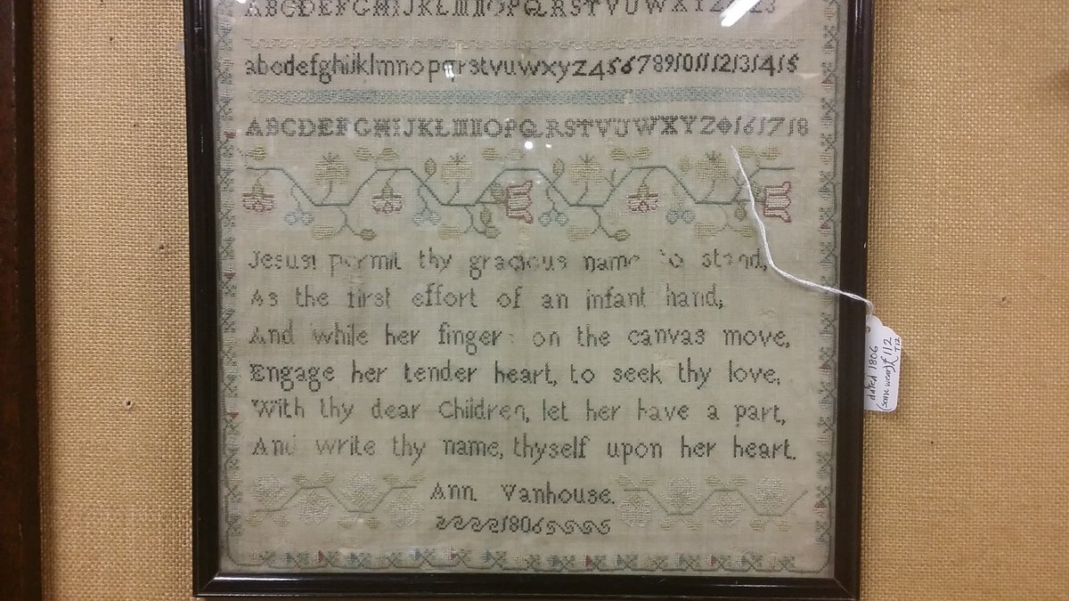 pastonpaper's tweet photo. Spotted in Waterside Antiques Ely, Sampler by Ann #Vanhouse, 1806 https://t.co/XiwHuGl7y8
