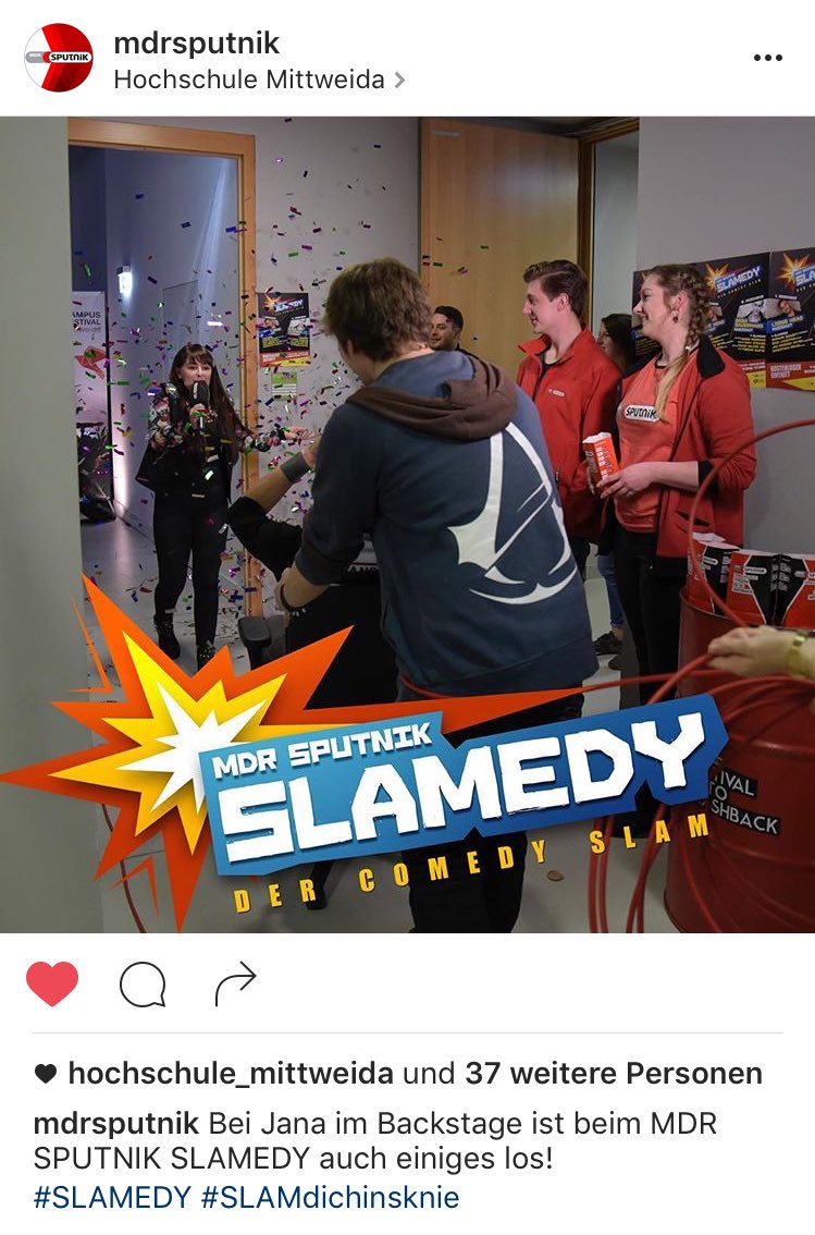 pudelinchen's tweet photo. Mein persönliches Highlight der Woche #SLAMEDY #mdrsputnik #moderation #backstageteam @hsmw @MDRSPUTNIK https://t.co/CNDlw4WKVx