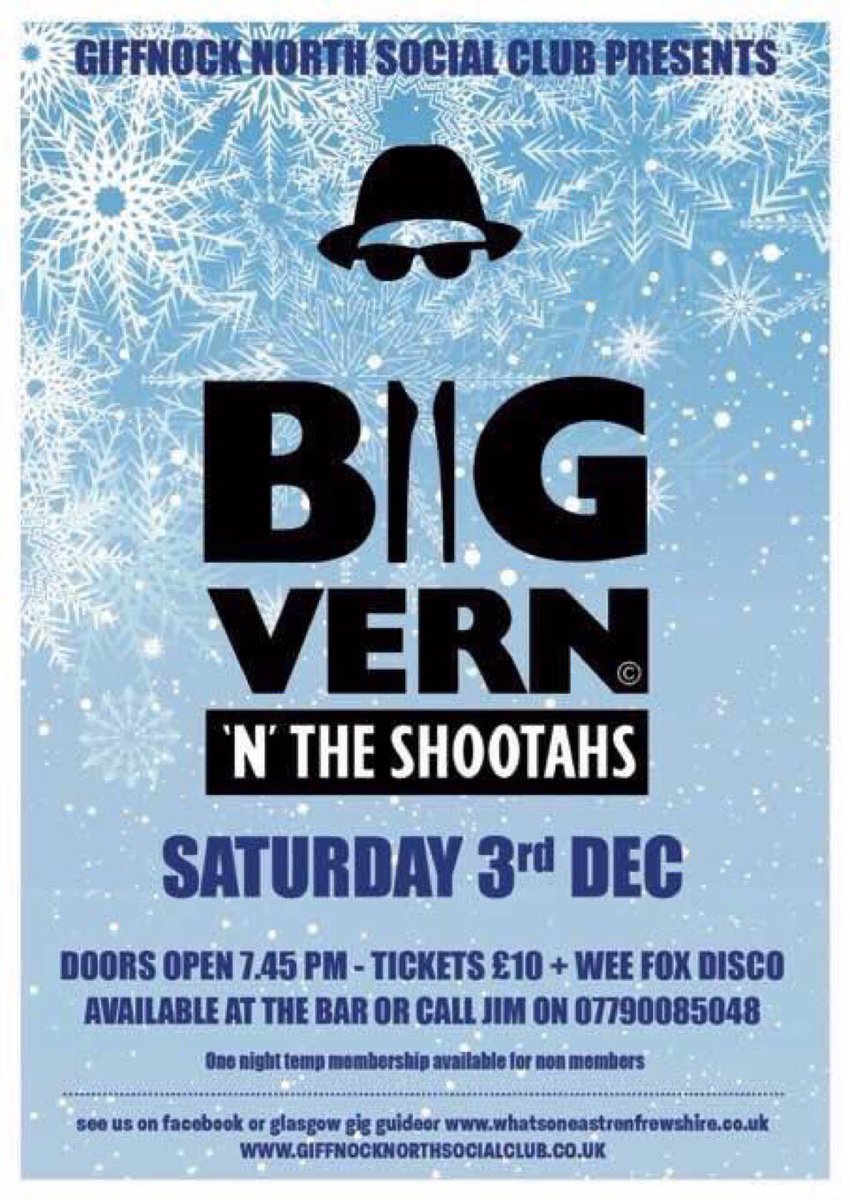 WeeFoxEvents's tweet photo. We're looking forward tonight's gig at the Giffnock North Social Club 😃 https://t.co/vYIVYciRKC
