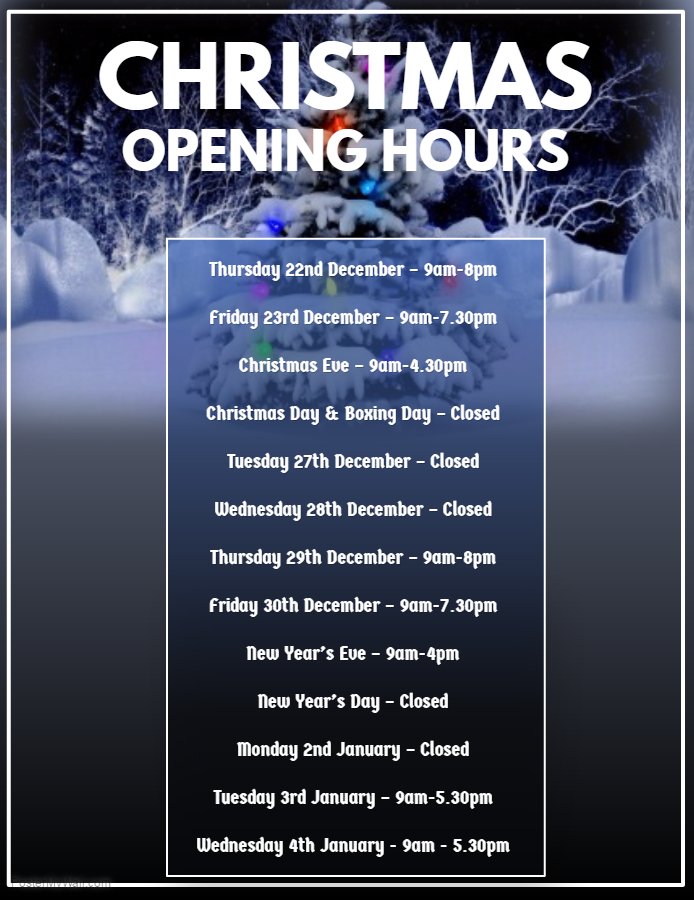 Christmas Opening Hours 01704 531400