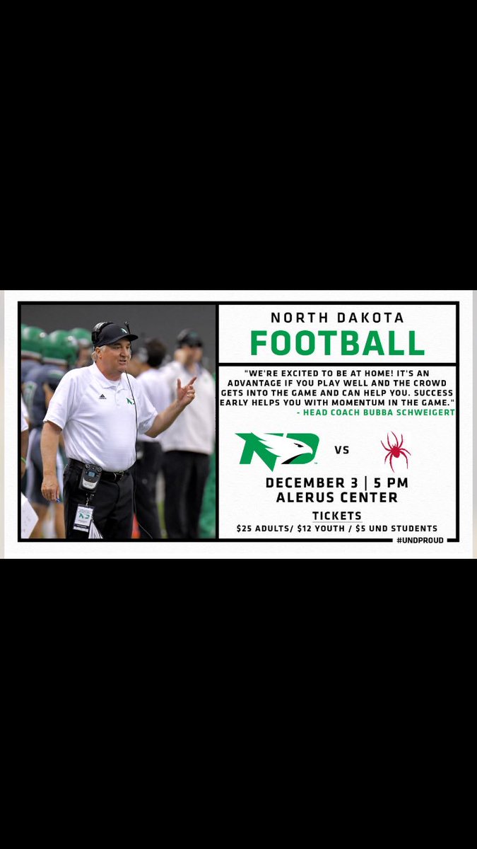 UNDFBEQ's tweet photo. Get up Grand Forks! It's Game Day! #UNDFB #ComeFlyWithUs https://t.co/P37XBEanXi