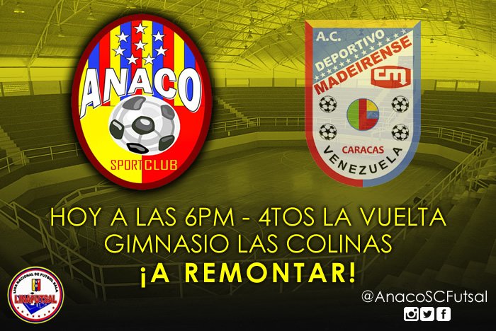 AnacoSCFutsal's tweet photo. Hoy vamos por la REMONTADA ... #VamosAnaco!!! https://t.co/CVEFBUPntJ