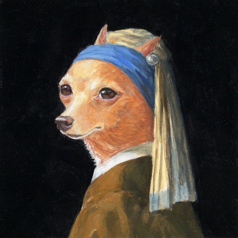 Dog with a Pearl Earring for the #postitshow which opens today at 3 at <a href="/giant_robot/">Giant Robot</a> $25 each #sawtelle #artshow #postitshow12 #chihuahua