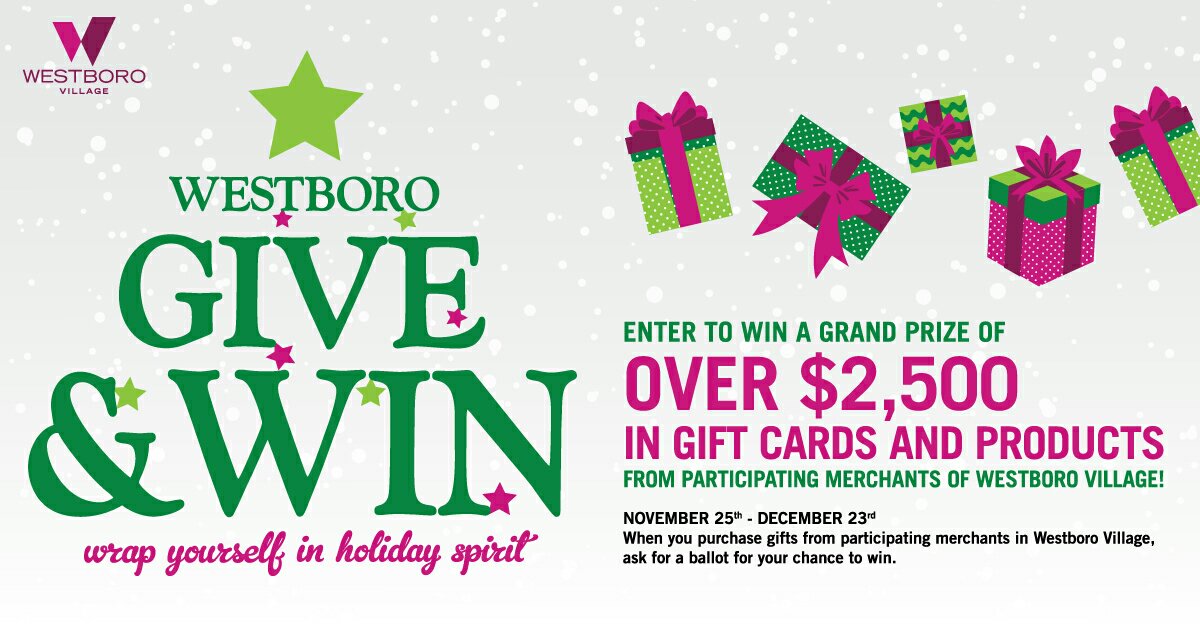 Do your holiday shopping in Westboro Village for a chance to win a grand prize worth over $2500. <a href="/westboroBIA/">Westboro Village</a>