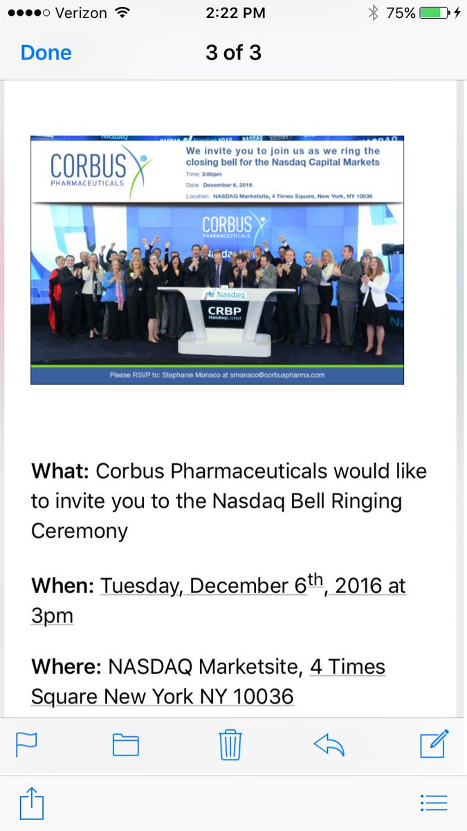 JerryRoger78's tweet photo. Ringing the bell next week. $CRBP https://t.co/KOfeQUyjn0