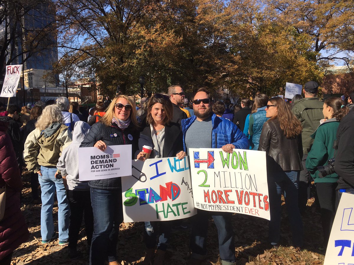 nicolebarnesNC's tweet photo. Proudly standing against #KKK & hatred. Not in our state, not in our country. And certainly not in 2016! #NC @MomsDemand #ThisIsOurNC https://t.co/gUQdN2RQV1