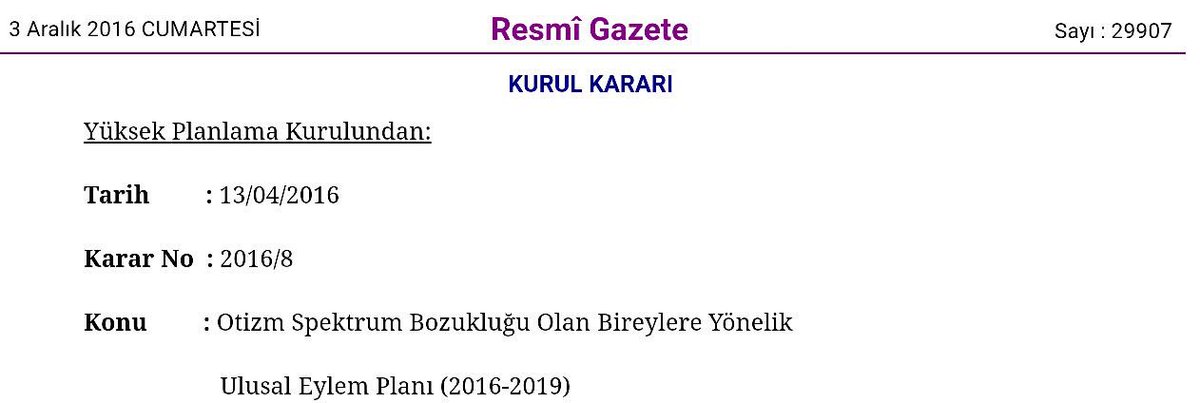 Sn.Başbakanımızla birlikte kamuoyuna açıkladığımız Otizm Eylem Planı, Resmi Gazete'de yayımlanarak yürürlüğe girdi. resmigazete.gov.tr/main.aspx?home…