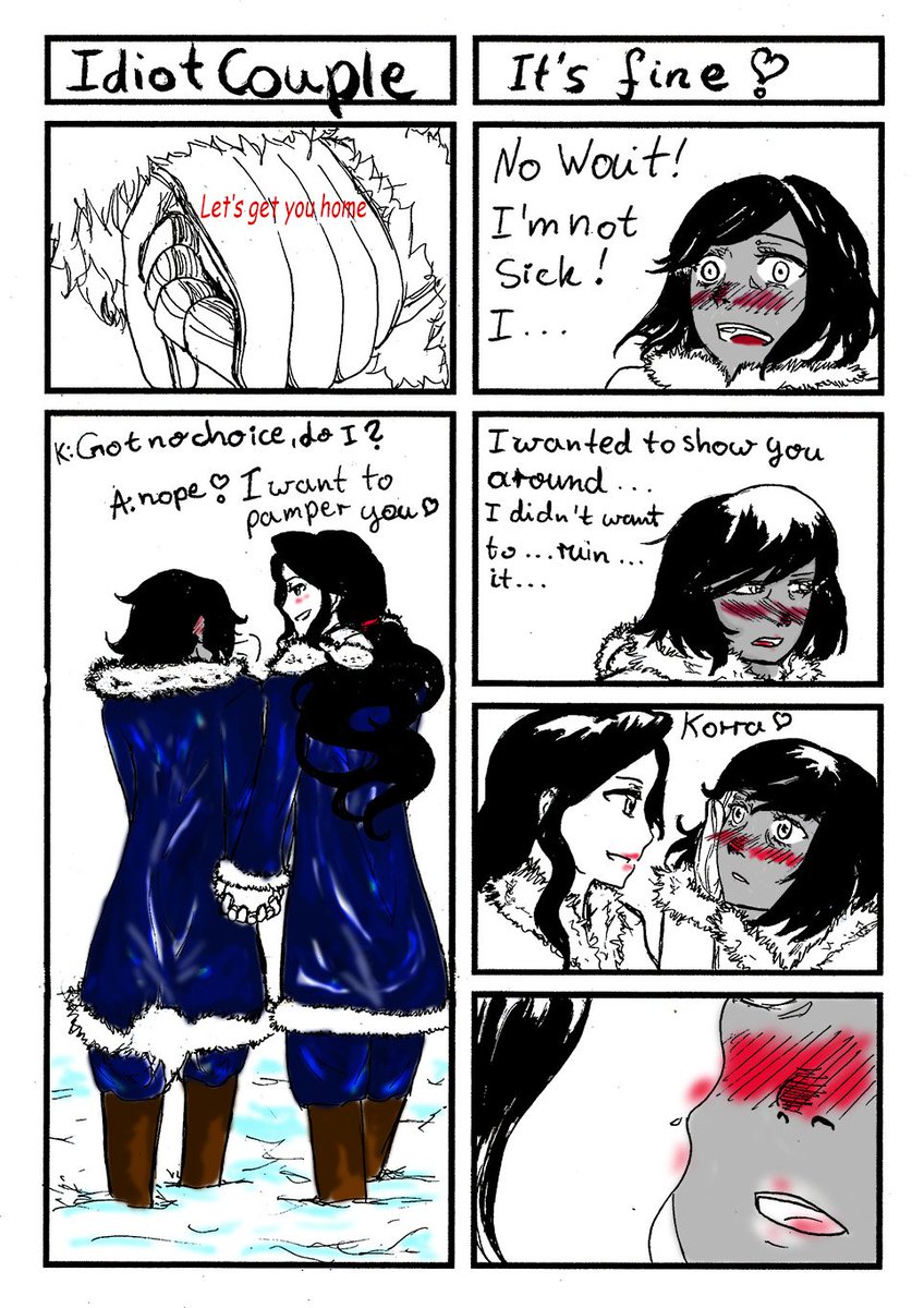 ShaYurigami's tweet photo. #korrasami #legend_of_korra #femslash #canon #yuri #promptcember #tsundere #fluff #Korra #asami #colored #4_koma #sick More prompts to come https://t.co/0jSwvWnuMb