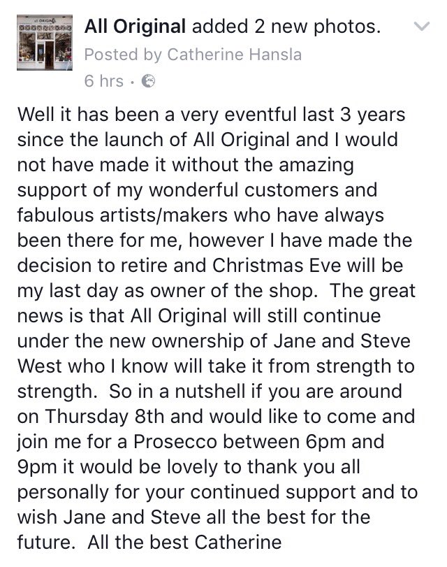 AllOriginalEali's tweet photo. A message for all our lovely customers and supporters #LoveEaling #ShopLocal #PasturesNew @makeitealing @RevealingEaling 🎄🎉🍾 https://t.co/cZe3As2iMR