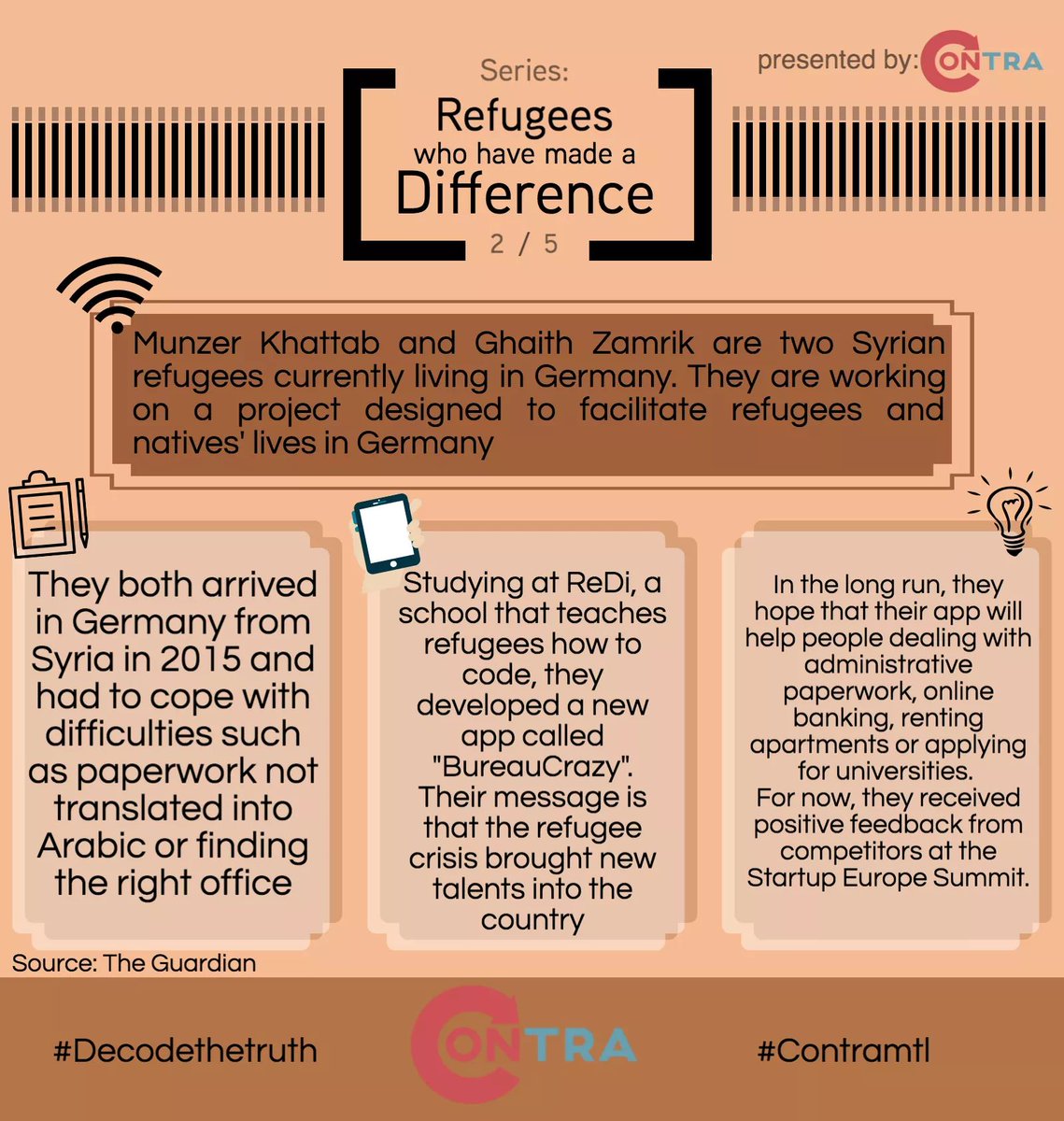 contramtl's tweet photo. Our series “Refugees who made a difference” continues today #decodethetruth #refugee #migrants https://t.co/pYfvuriXbR
