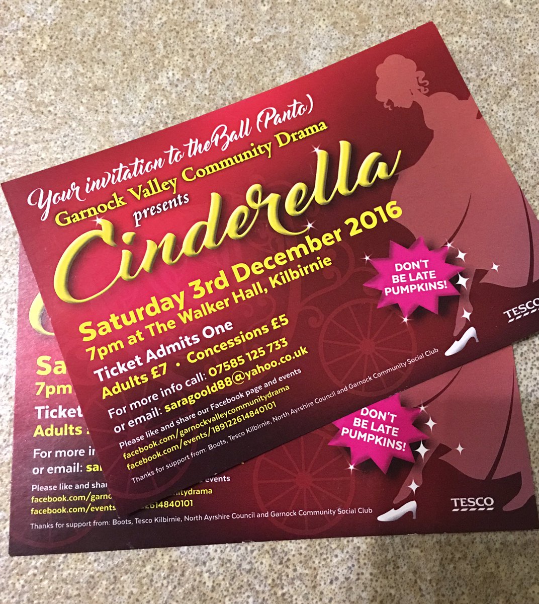 Anthea_Dickson's tweet photo. #WalkerHall looking gr8 in new colours. Got my panto- #Cinderella! Well done Sara &amp; #GVCD! Funded by @tesco @North_Ayrshire #GCSC @BootsUK https://t.co/wGkzJMRyW1